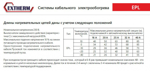Extherm EPL-2CR кабель нагревательный саморегулирующийся 80 Вт/м при 0 град.С в бетоне (открытые площадки, подъездные пути, тротуары), термопласт