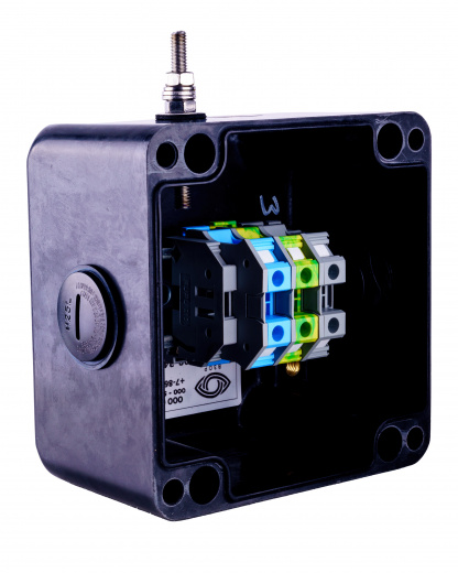 Extherm sborka 1P/1L-Jbox Коробка клеммная взрывозащищенная с индикацией питания  соединительная. Для подключения или концевой заделки нагревательной секции, 2 отверстия под М25, клеммная колодка 3 модуля 10 мм2