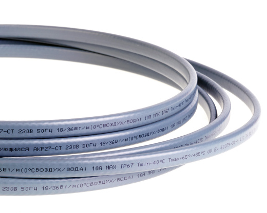 Extherm AKP27-CT нагревательный саморегулирующийся кабель для систем антиобледенения кровли 18 Вт/м на воздухе, 36 Вт/м в талой воде со льдом